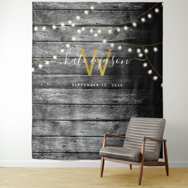 Tapiz Rústico Barn Wood Gold Luces Boda fondo (In situ)