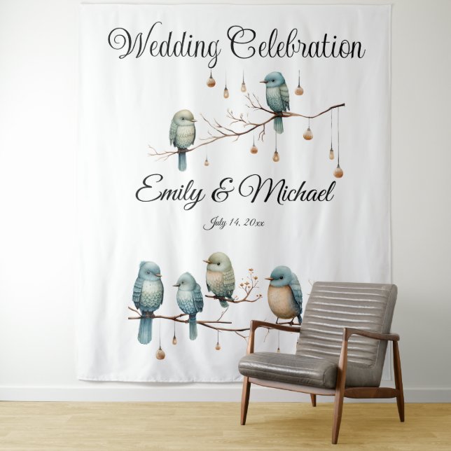 Tapiz Rústico Boda romántico de los pájaros de los bosqu (In situ)