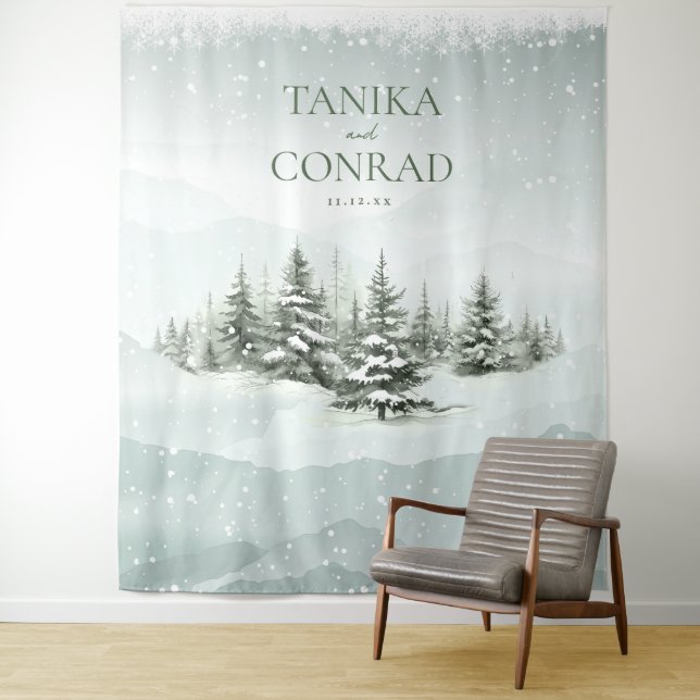 Tapiz Rústico Bosque de Arco de Boda de Invierno ID1049 (In situ)