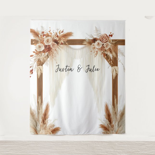 Tapiz Rústico Romance Pampas Arch - Boda de fondo (Anverso)