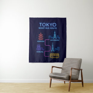 Tapiz Ruta Nocturna de Autobuses de Tokio Diseño Neon - 