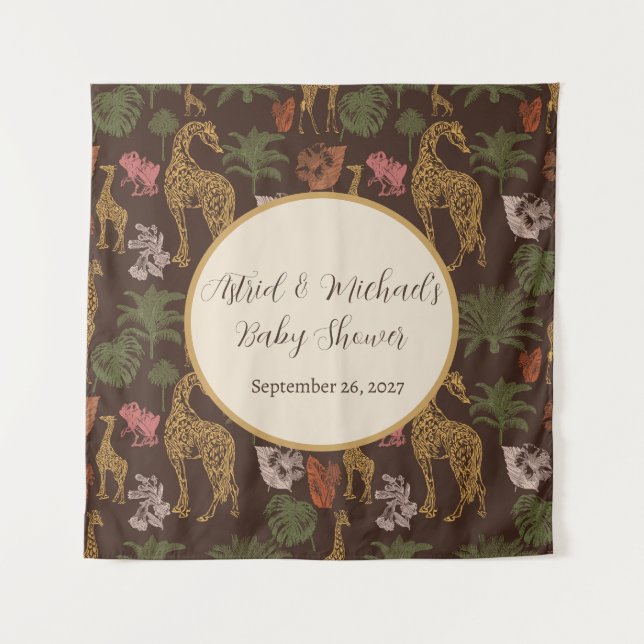 Tapiz Safari Giraffe y Floral Baby Shower (Anverso)