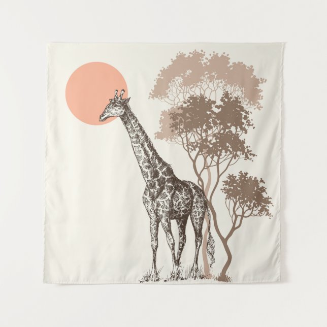 Tapiz Safari Sunset Giraffe Naturaleza (Anverso)