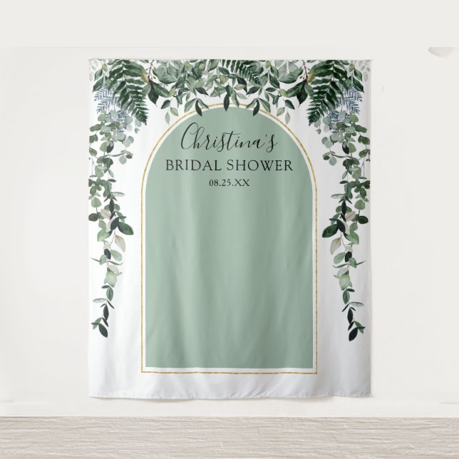 Tapiz Sage Green Arch Botanic Bridal Shower (Anverso)