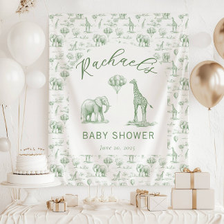 Tapiz Sage Green Baby Shower Banner Safari Toile