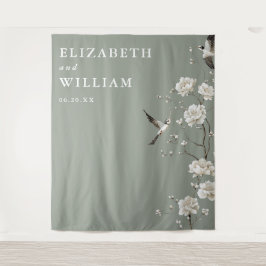 Tapiz Sage Green Chinoiserie Boda Foto de fondo