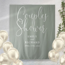 Sage Green Couples Wedding Shower Photo Backdrop