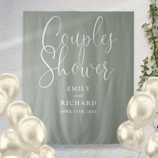 Tapiz Sage Green Couples Wedding Shower Photo Backdrop (Sage Green Couples Wedding Shower Photo Backdrop)
