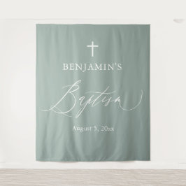 Tapiz Sage Green Cross White Cross Boy Baptism Photo Bac
