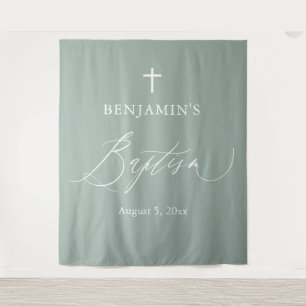 Tapiz Sage Green Cross White Cross Boy Baptism Photo Bac