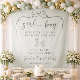 Tapiz Sage Green Gender Reveal Fabric Welcome Sign
