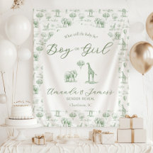Sage Green Gender Revelan Banner Safari Toile