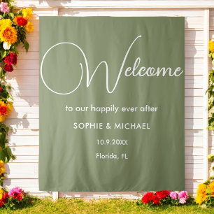 Tapiz Sage Green Welcome Boda Foto Prop. Fondo