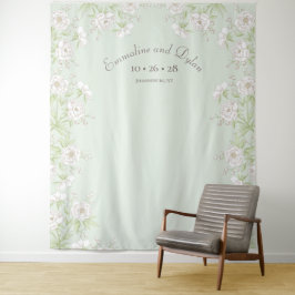 Tapiz Sage Green White Rose Wedding Photo Backdrop