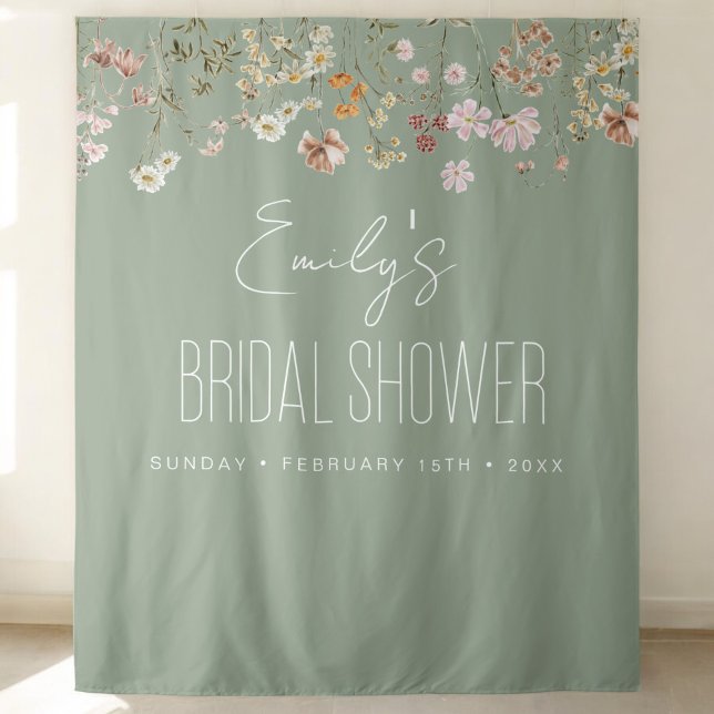 Tapiz Sage Green Wildflower Bridal Shower Garden Bloom (Subido por el creador)
