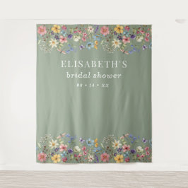 Tapiz Sage Green Wildflowers Bridal Shower Backower