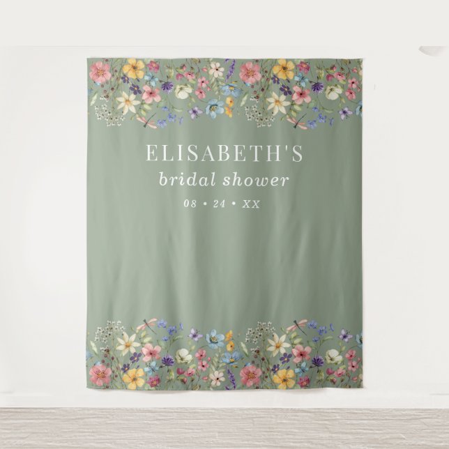 Tapiz Sage Green Wildflowers Bridal Shower Backower (Anverso)