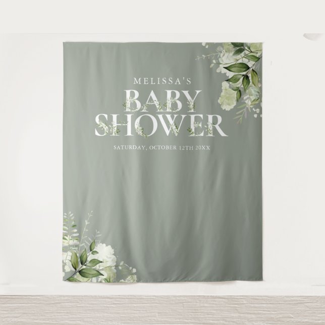 Tapiz Sage Greenery Floral Foto de fondo (Anverso)