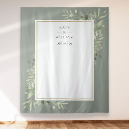 Tapiz Sage Greenery Gold Boda Photo Booth Fondo