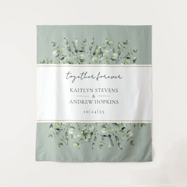 Tapiz Sage Verde Eucalipto  Bodas Juntos Para Siempre  (Anverso)