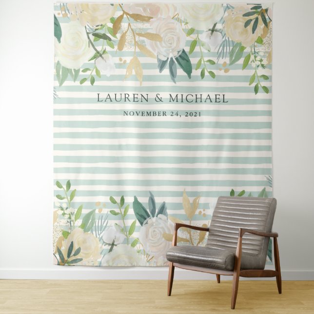 Tapiz Sage y Ivory Floral fondo | Cuerpo de la foto (In situ)