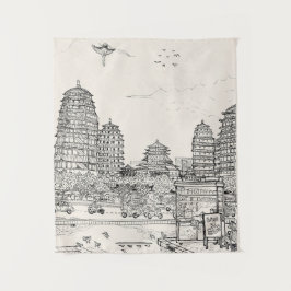 Tapiz Saigon Pagoda Vietnam Cityscape Tinta Dibujo