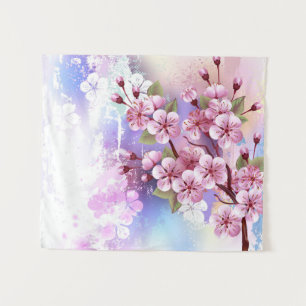 Tapiz Sakura rosa sobre fondo de pintura