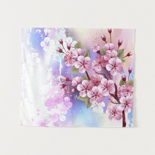 Tapiz Sakura rosa sobre fondo de pintura (Anverso (horizontal))