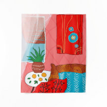 Sala roja inspirada en Matisse con Naranjas y aloe