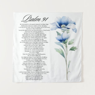 Tapiz Salmo 91 Acuarela Flor Azul Escrituras Bíblicas
