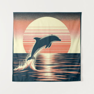 Tapiz Salto de delfín retro al atardecer