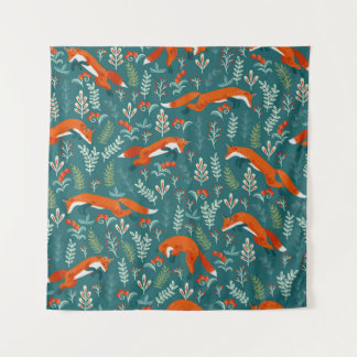 Tapiz Salto de zorros rojos con ornamentos sin soldadura