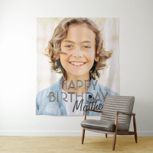 Tapiz Saludo de cumpleaños con foto personalizada modern