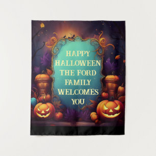 Tapiz Saludos Personalizados de Halloween Embrujado y Es
