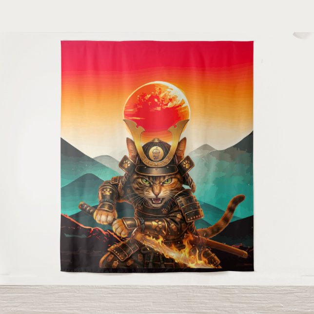 Tapiz Samurai Cat Warrior Legend Wall Tapestry (Anverso)