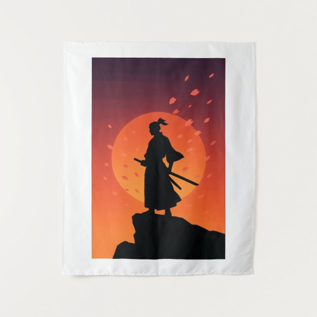 Tapiz Samurai Sunset Tapestry – Bold Minimalist Wall Art (Anverso)