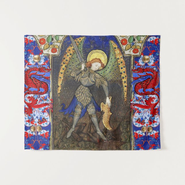 Tapiz San Miguel el Arcángel con el diablo , Dragones Ro (Anverso (horizontal))