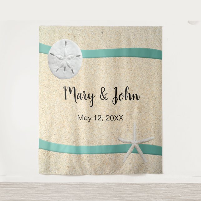 Tapiz Sand Dollar Beach Wedding Photo Backdrop (Anverso)