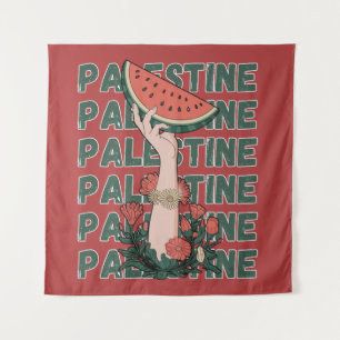 Tapiz sandía, flores y texto palestino Repetir