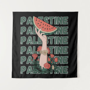 Tapiz sandía, flores y texto palestino Repetir