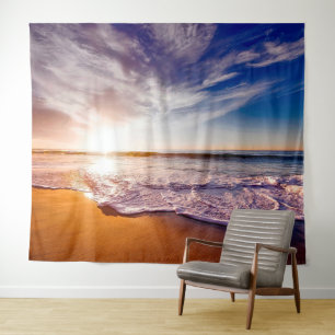 Tapiz Sandy Beach Shore Ocean Waves Tapestry