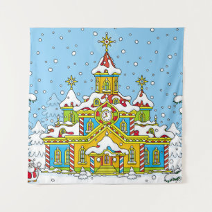 Tapiz Santa Claus casa, claus, casa, invierno, escarcha,