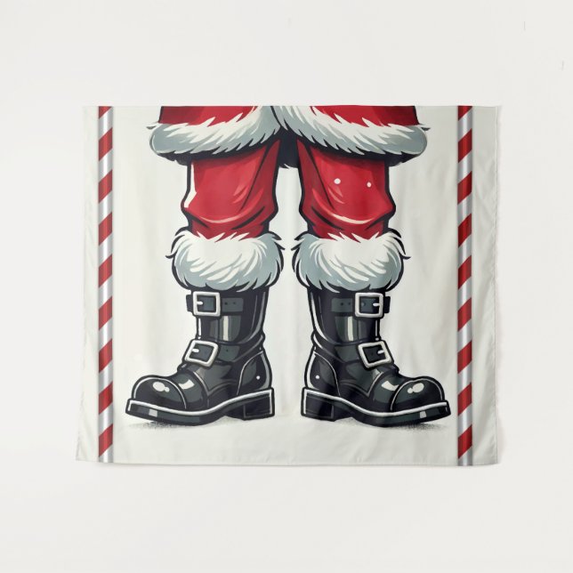 Tapiz Santa Cool en Botas Negras Fiesta de Navidad  (Anverso (horizontal))