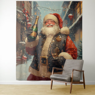 Tapiz Santa Festividad Celebrando con Champagne