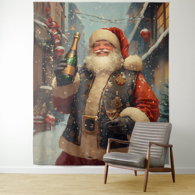 Tapiz Santa Festividad Celebrando con Champagne (In situ)