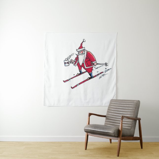Tapiz Santa Skiing tapestry (In situ)