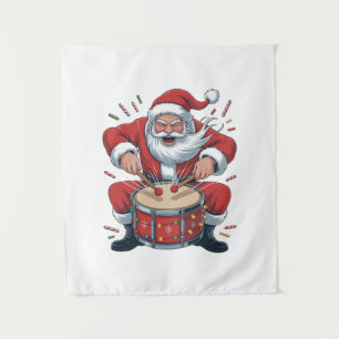 Tapiz Santa tocando la batería Baterista de Navidad Xmas