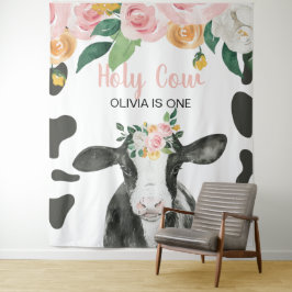 Tapiz Santa Vaca Cumpleaños Floral de Cuadro de Rosa