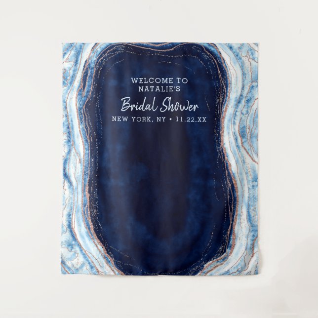 Tapiz Sapphire Blue Geode Shower Photo Prop Fondo (Anverso)