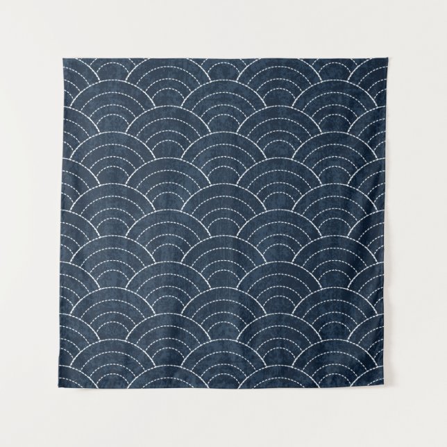 Tapiz Sashiko seamless indigo dye pattern with tradition (Anverso)
